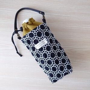 刺繍生地 サークル(ブラック) 保温保冷 ペットボトルホルダー カバー