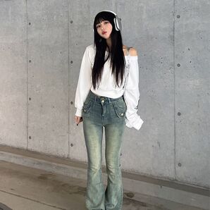ZOZOTOWN完売/ ハイウエストウォッシュカラーデニム【RL】