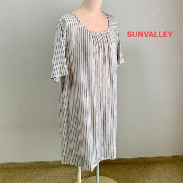 SUNVALLEY サンバレー 麻30% ストライプ チュニック ワンピース M