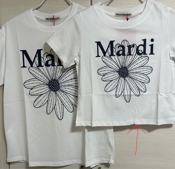 ショート丈新品Mardiマルディメクルディ花柄半袖Tシャツホワイトネイビー当日発送 白 Tシャツ 半袖 半袖Tシャツ