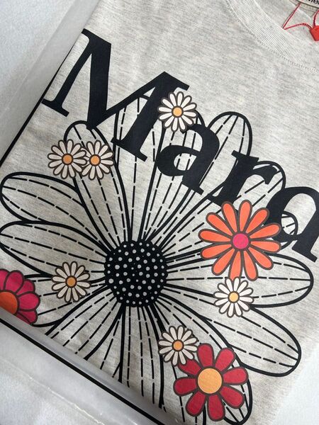 新品レギュラーサイズMardi半袖Tシャツマルディメクルディ花柄グレー×ブラック