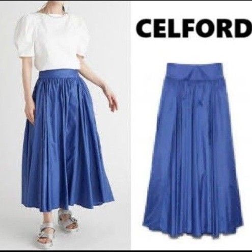 CELFORD セルフォード 撥水タフタフレアスカート ロイヤルブルー ロング