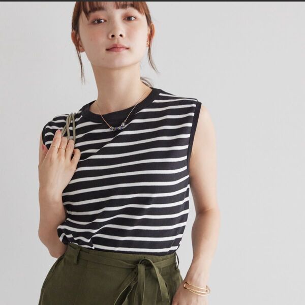 AMERICAN HOLIC ストライプ ボーダー柄ノースリーブTシャツ ブラック L