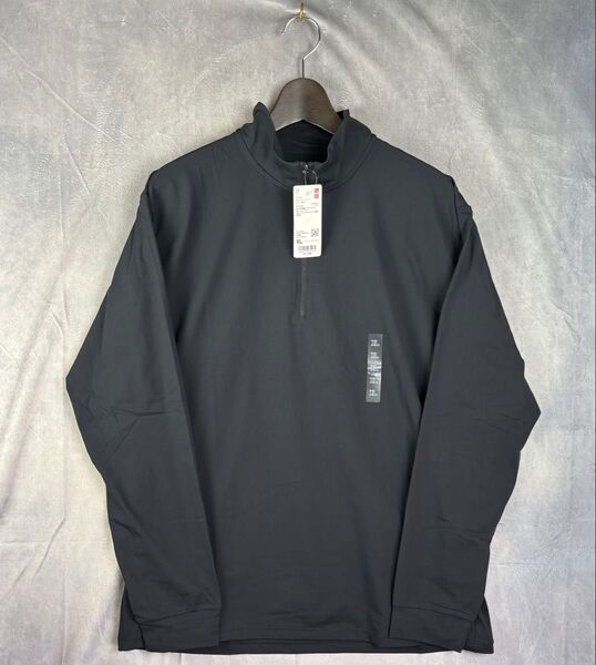 a144【ユニクロ】【メンズ】【速乾】【透湿】ドライEXUVカットハーフジップ XL 新品 ブラック