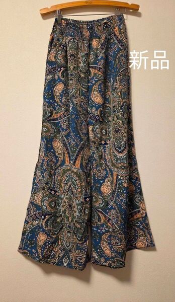 新品★ボトムパンツ★エスニックパンツ★ゆったりLサイズ 涼しいパンツ ペイズリー柄パンツ ボヘミアンファッション