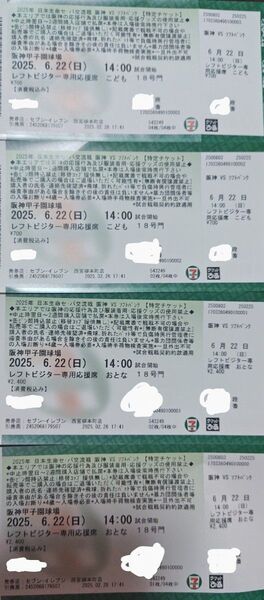 2025年 日本生命セ パ交流戦 阪神タイガース vs 福岡ソフトバンクホークス レフトビジター専用応援席 4枚連番 6月22日