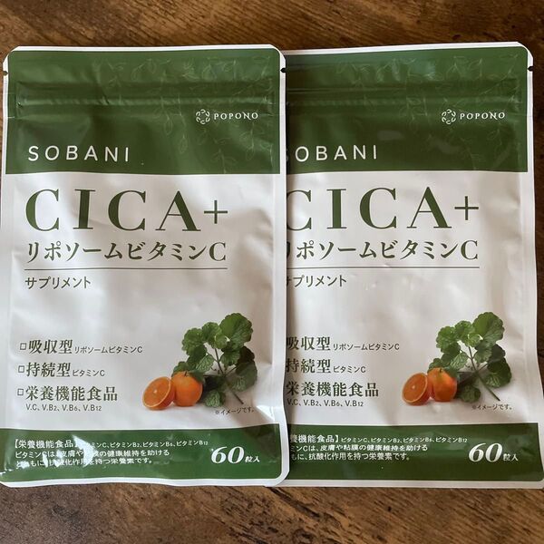 【新品2袋】CICA 持続型ビタミンC サプリ 30日分 60粒入り POPONO ツボクサ独自配合 栄養機能食品 日本製