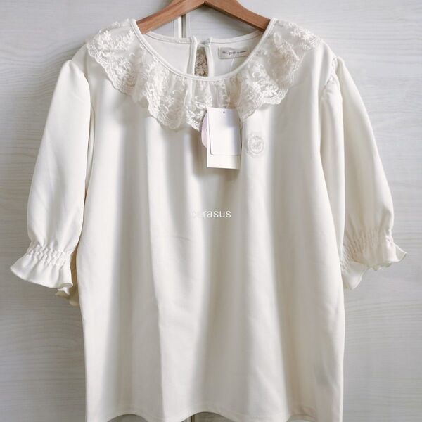 LL 青木美沙子 半袖プルオーバー 襟レース 生成 しまむら Tシャツ ロリータ ブラウス 5分袖