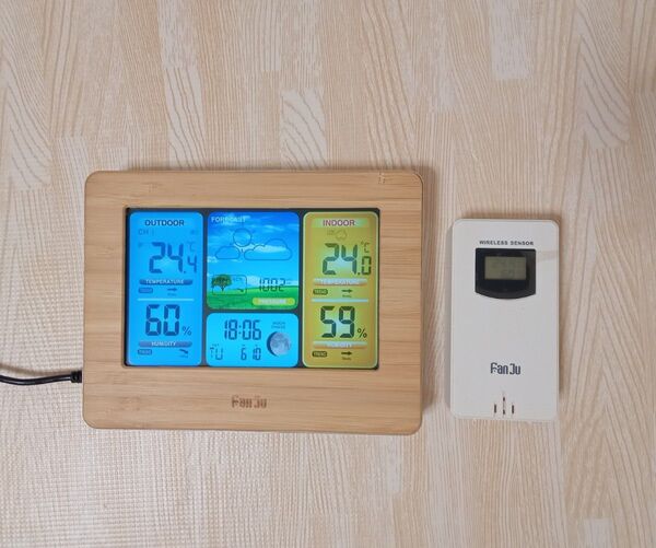 置き掛け兼用 多機能 温湿度計 時計 室内 室外 気圧 天気予報 ワイヤレス デジタル カラー アラーム 日付表示 FJ3373