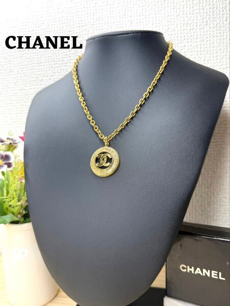 美品☆ CHANEL シャネル ココマーク サークル ラウンド ネックレス ゴールド GP vintage ヴィンテージ 箱あり