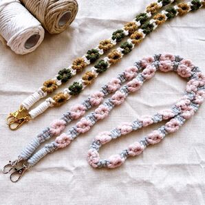 【選べる29色・金具カラー4種類】マクラメ編み フラワー スマホショルダー