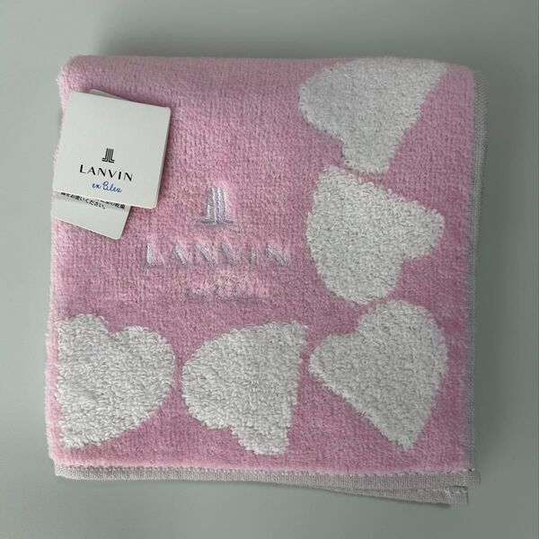 新品 ランバンオンブルー LANVIN en Bleu タオルハンカチ ハンドタオル ピンク ハート ロゴ 刺繍