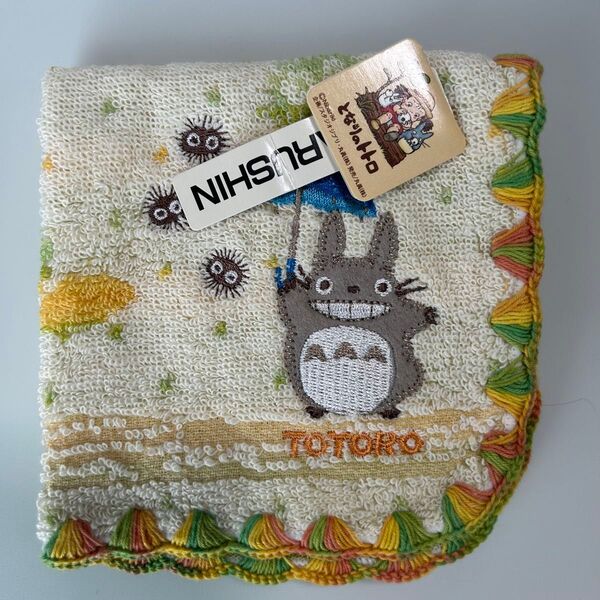 新品 となりのトトロ タオルハンカチ ハンドタオル ジブリスタジオ 丸眞 MARUSHIN トトロ アップリケ 刺繍 縁取り