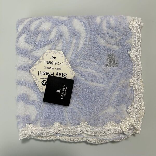 新品 ランバンコレクション LANVIN COLLECTION タオルハンカチ ハンドタオル 抗菌防臭加工 パープル レース