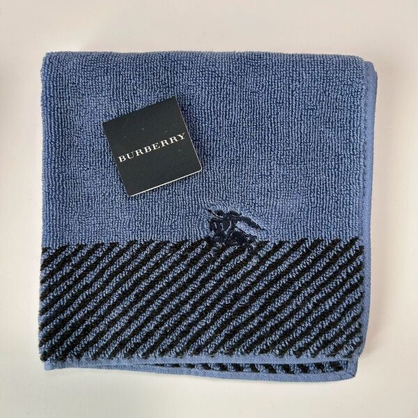 新品 バーバリー BURBERRY タオルハンカチ ハンドタオル ホースマーク 刺繍 ブルー