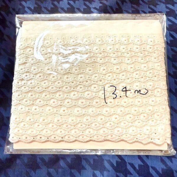 13.4m 3cm幅 生成り 綿レース アイボリー 花柄刺繍 1反 1巻 1ロール コットンレース