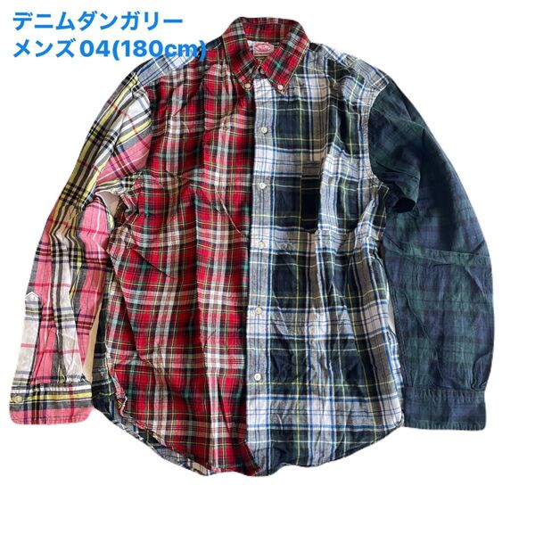 美品 デニムダンガリー チェック柄 ボタンダウンシャツ 04 メンズサイズ アメカジ ビィンテージ 長袖 チェック シャツ