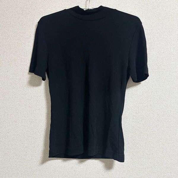 set moom 黒 半袖 カットソー tシャツ ハイネック シンプル 無地 伸縮性 ブラック M