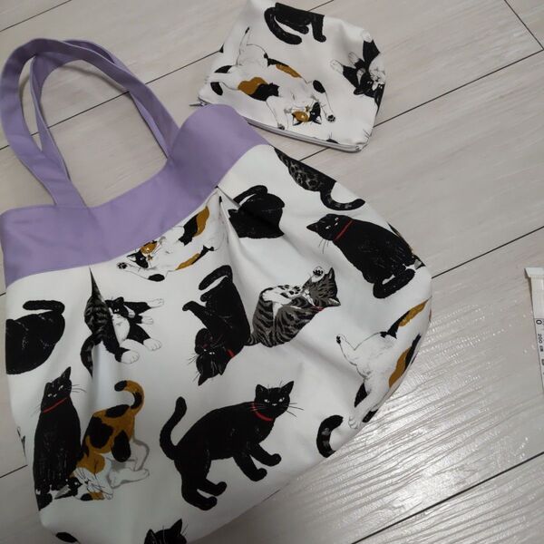 ハンドメイドトートバッグエコバッグポーチおまけ。猫ちゃん柄猫模様