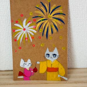 アクリル画 ハガキサイズ 花火