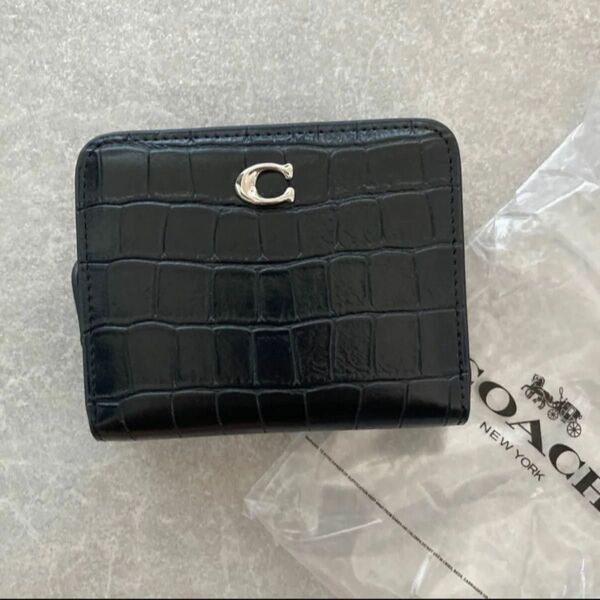 【未使用】二つ折り財布 ブラックコンパクトウォレットミニウォレット小銭入れカード入れ黒ラウンドファスナー