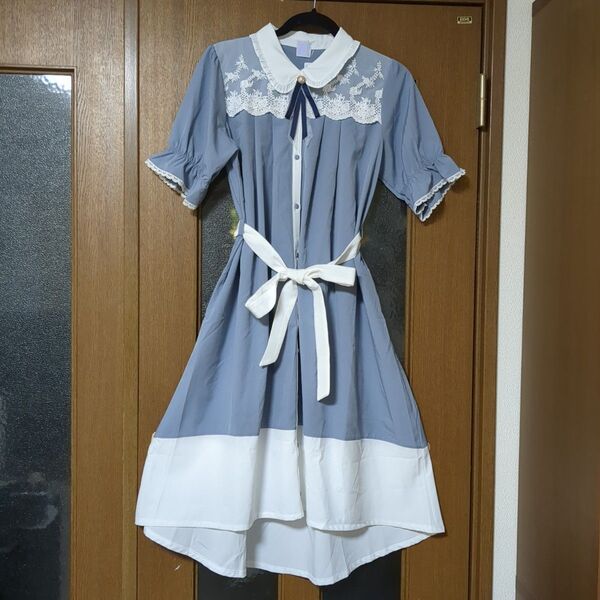 新品タグ付き☆axes femme kids☆ベルト付きバイカラーシャツOP 160