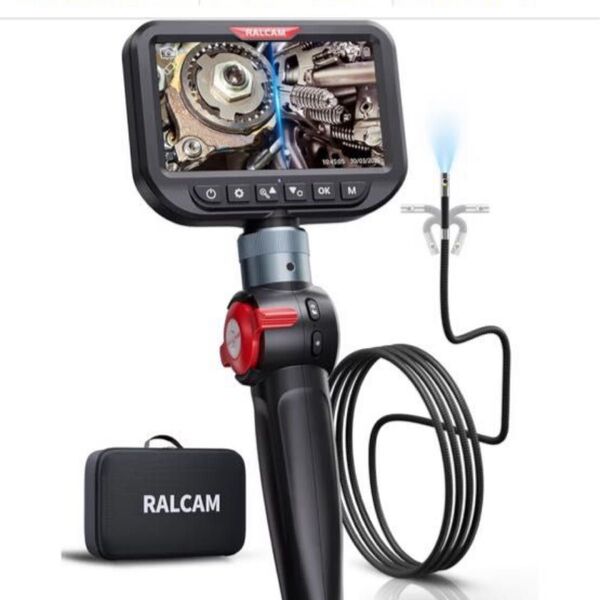 Ralcam ファイバースコープ デュアルカメラ 先端可動式 6.5mm超細径 二方向同時撮影 5インチIPS液晶 暗所対応LED