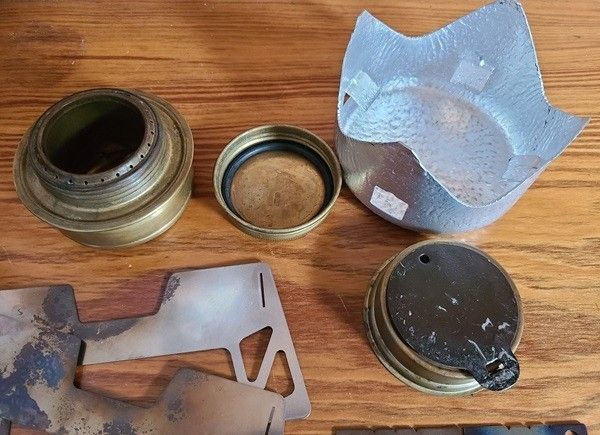 中古)トランギア アルコールストーブ フューエルボトル 五徳2個 エバニューチタン五徳1個