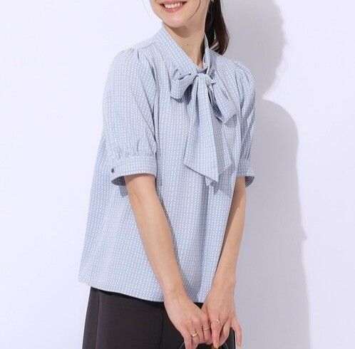 DRESKIP ドレスキップ ボウタイ付き5分袖ブラウス 2way