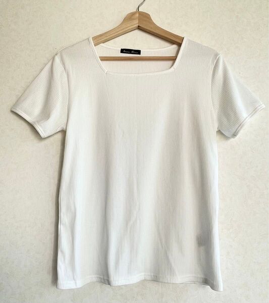 スクエアネック リブTシャツ ホワイト M