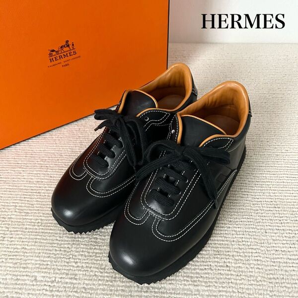 美品 HERMES エルメス スニーカー 靴 黒 23.5cm 36.5