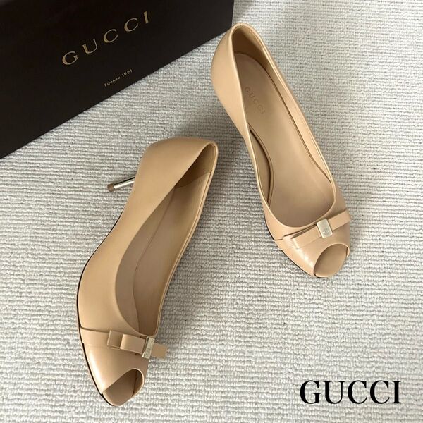 美品 GUCCI グッチ パンプス オープントゥ GG レザー 24cm