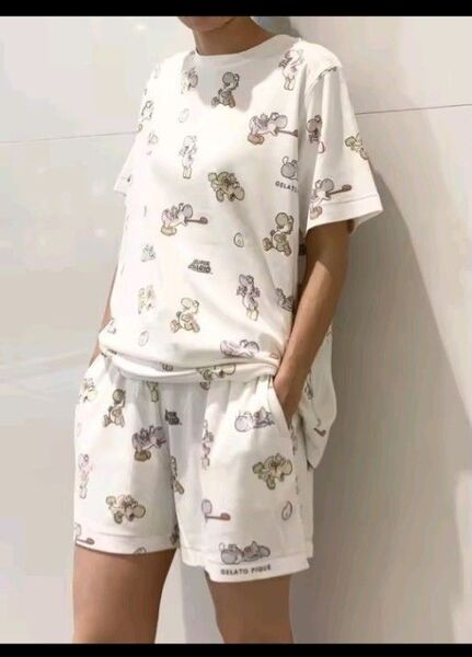 新品 gelate pique ス-パ-マリオ ヨッシー パジャマ 半袖 短パン 部屋着 2点セット 半袖Tシャツ 上下