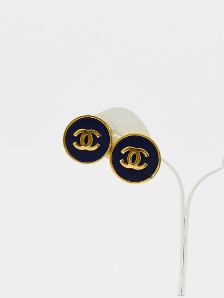 良品 シャネル CHANEL ココマーク イヤリング 黒 金 GP 丸型 箱 レディース ブランドアクセサリー
