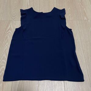 【美品】センスオブプレイスバイアーバンリサーチ フリルシフォンブラウス レディース ノースリーブ ネイビー シースルー 涼しげ