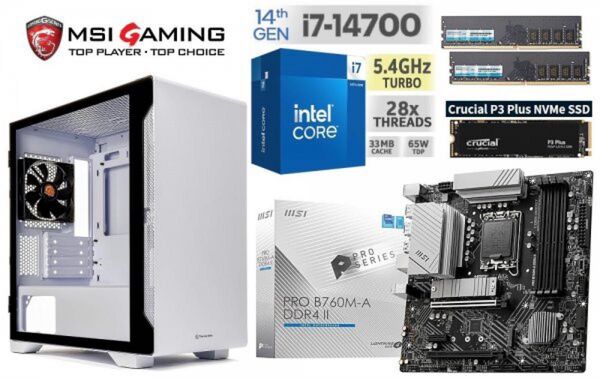 intel Core i7-14700/B760/DDR4 16GB/M.2SSD 500G/4画面可/Win11/Office