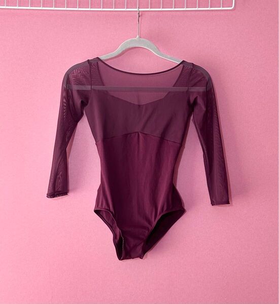【美品】ワインレッド M メッシュ ダンス 長袖 レオタード チャコット バレエ chacott