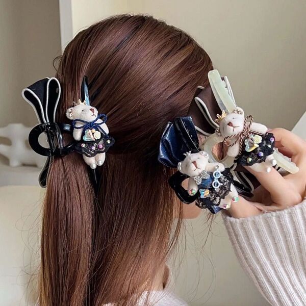 選べる くま リボン 大きめ キラキラ バンスクリップ ヘアアクセサリー ヘアクリップ ハンドメイド 手作り ヘアアクセ 1個