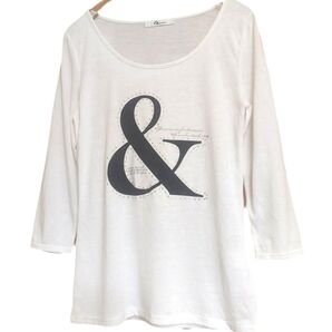 & by P&D ピンキー&ダイアン 七分丈袖カットソー Tシャツ Mサイズ相当 ホワイト ロゴ×ラインストーンデザイン