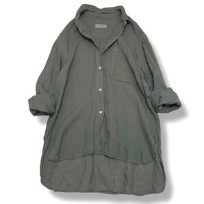 Spick&Span ラミーシャツ ガーメントダイ オーバーサイズ カーキ 長袖 シャツ