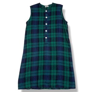 fog linen work リネン100% チュニック 緑×紺 リトアニア製 ノースリーブ チェック