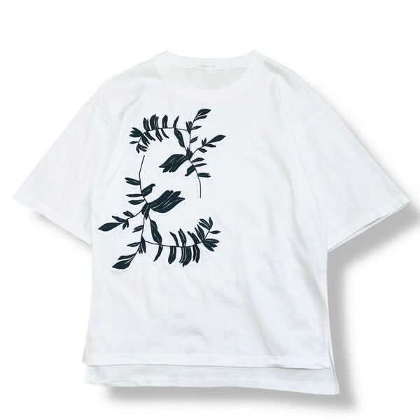 GALERIE VIE ボタニカル刺繍 コットン プルオーバー Tシャツ フリー ホワイト 半袖Tシャツ