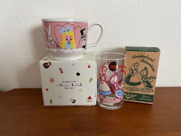 【未使用】 不思議の国のアリス 蓋付きカップ グラス マグカップ Shinzi Katoh アリス マグカップ コップ