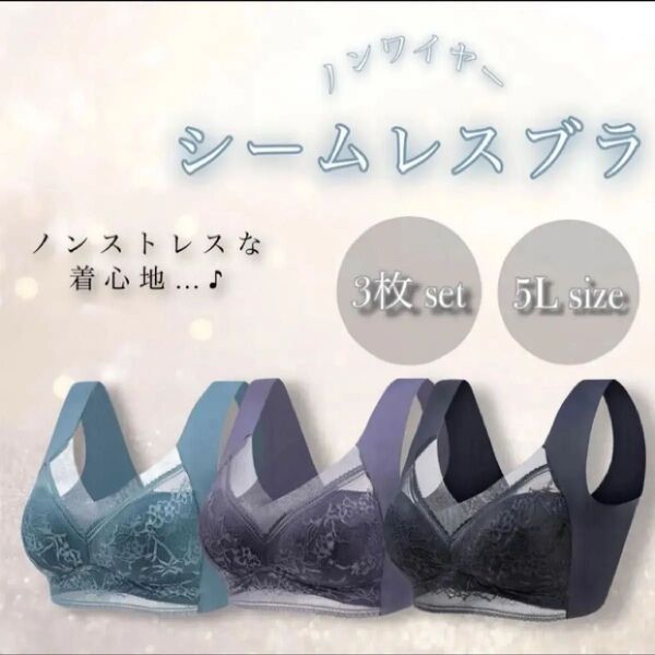 ノンワイヤー ナイトブラ シームレスブラ 着痩せ 胸を小さく見せるブラ 伸縮性 楽 通気性 快適 5L 3枚セット 4XL