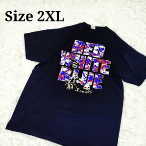 ビッグサイズ 古着 ネイビー プリントT Tシャツ 2XL 兵隊 星条旗