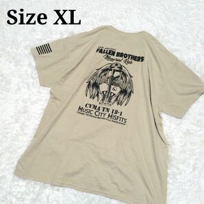 海外古着 両面プリント プリントT Tシャツ XL 星条旗 骸骨 ゆったり 半袖