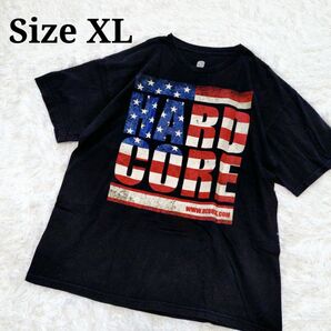 匿名発送 海外古着 US 星条旗 プリントT フロントプリント Tシャツ 黒 XL