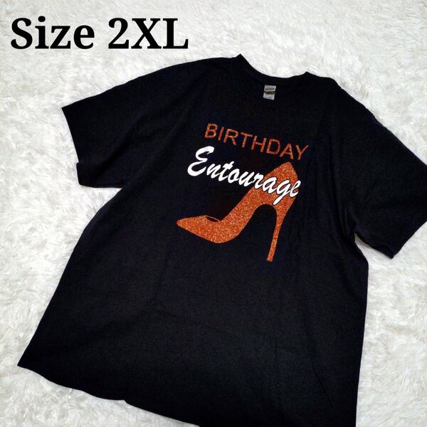 ビッグサイズ US古着 ハイヒール フロントプリント Tシャツ 2XL 黒