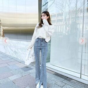 未使用 cherimi 美脚ストレッチフレアデニム
