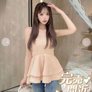 未使用 cherimi ツイードフレアトップス